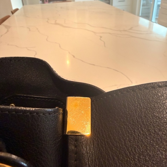 Chloe Vick Tote - Black Leather Shoulder Bag with Gold Accents - Picture 4 of 13